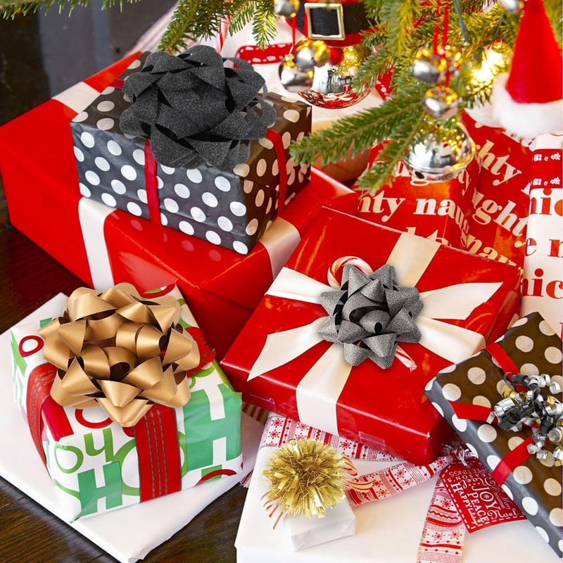 YUJUN 23PCS Christmas Gift Bows Decoration Set Xmas Pull Paper Present Bows Assortment with Christmas Gift Ribbons Wrapping Bows for Christmas New Year Wedding Decoration(Black Gold) - Image 4